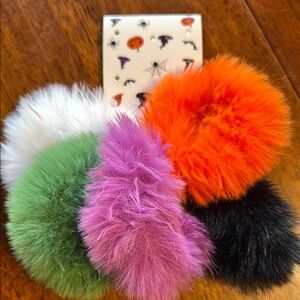 Vibrant Orange and Purple Pom-Pom Hair Accessories